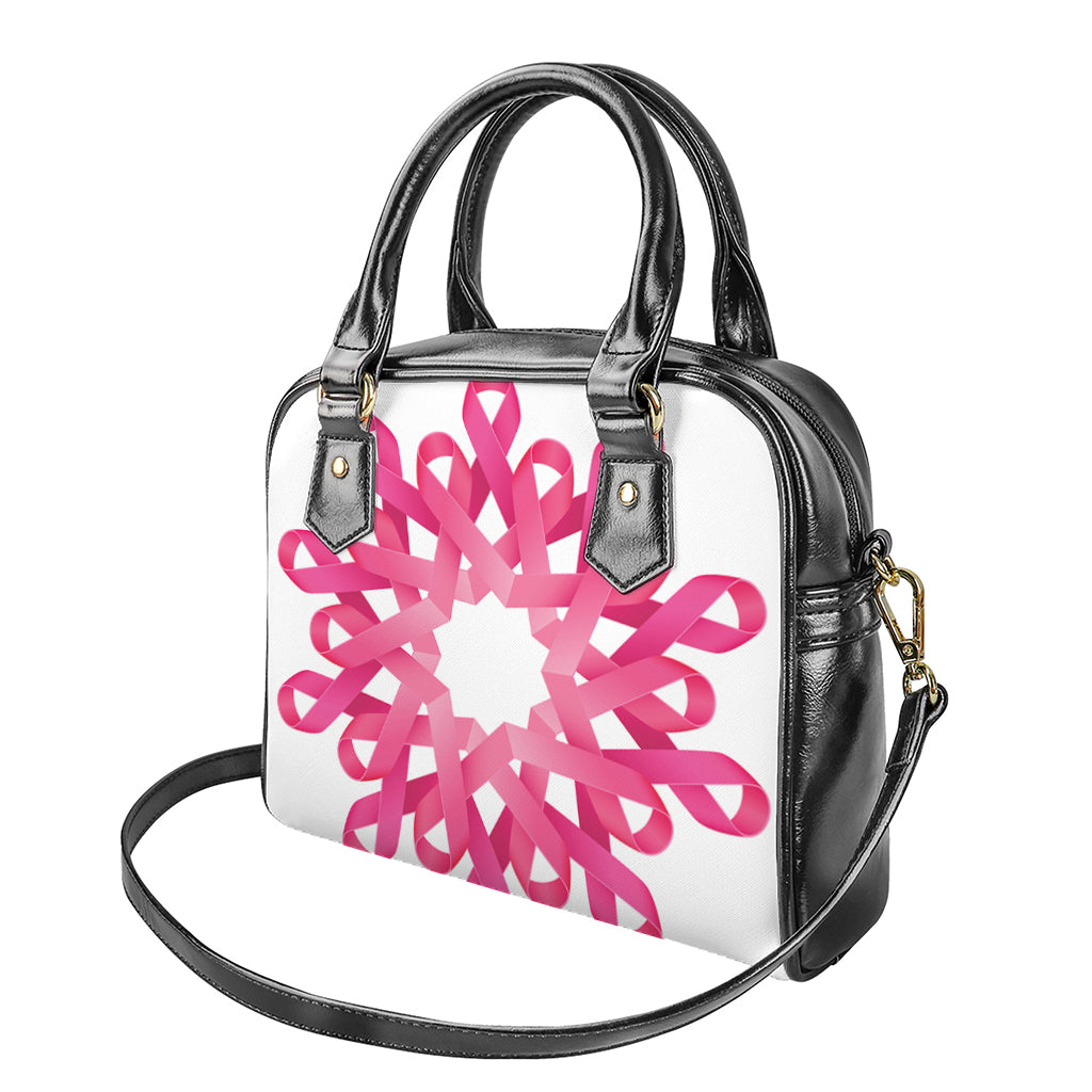 Pink Breast Cancer Ribbon Flower Print Shoulder Handbag