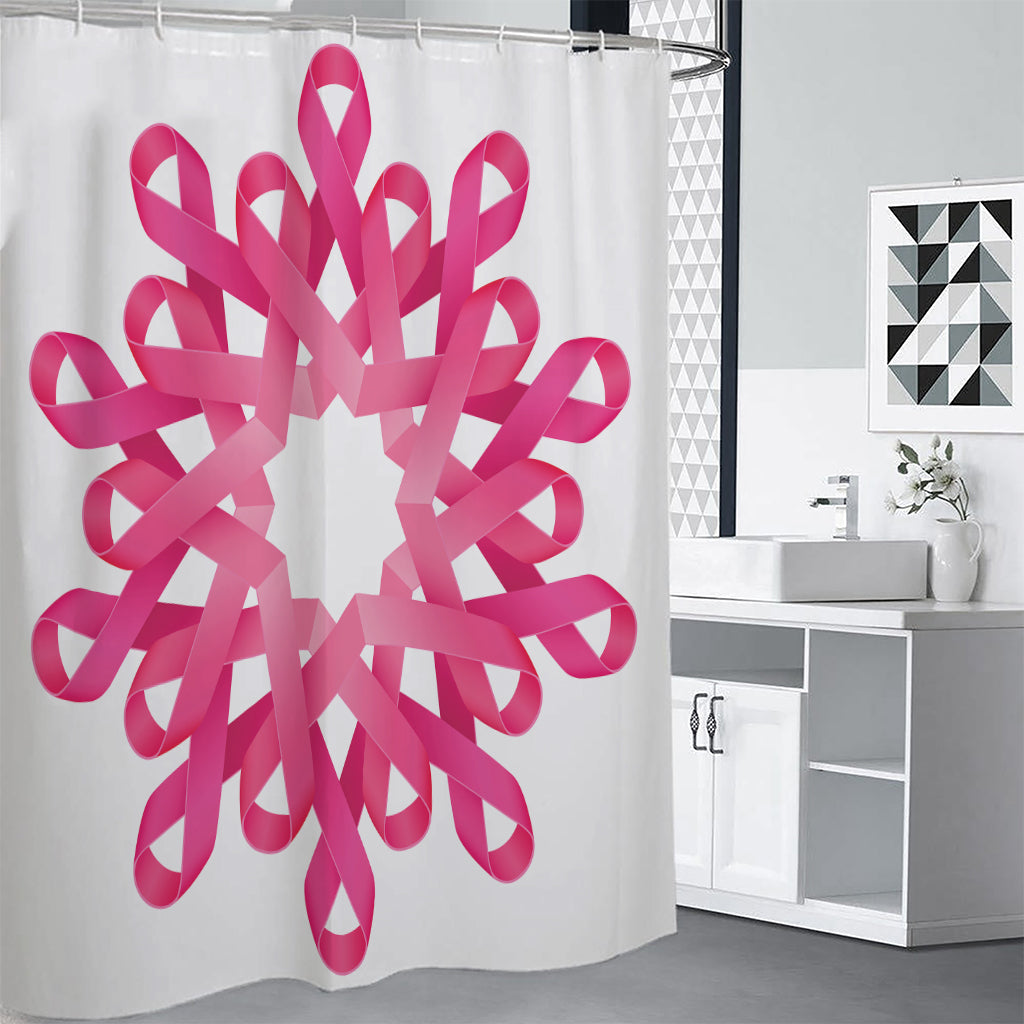 Pink Breast Cancer Ribbon Flower Print Shower Curtain