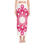 Pink Breast Cancer Ribbon Flower Print Side Slit Maxi Skirt