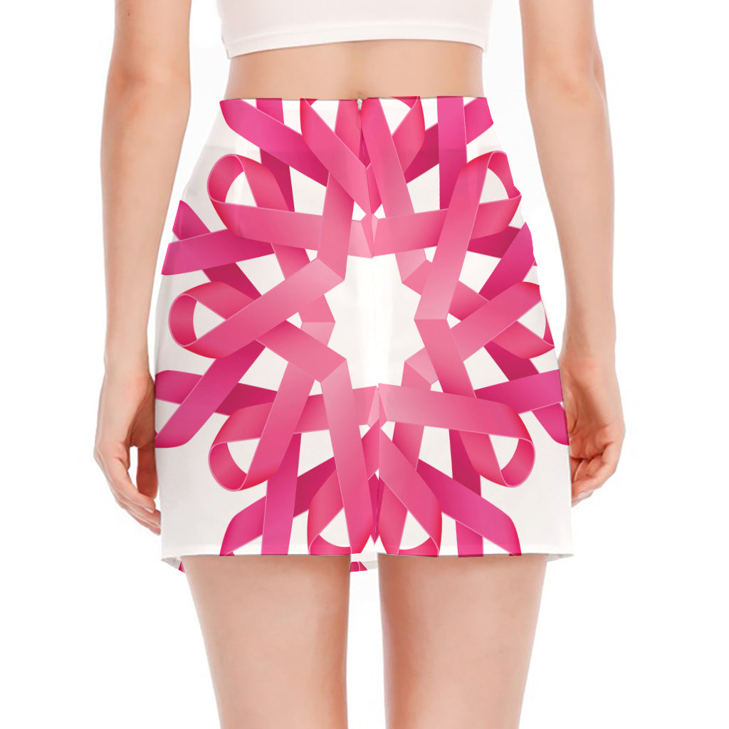 Pink Breast Cancer Ribbon Flower Print Side Slit Mini Skirt