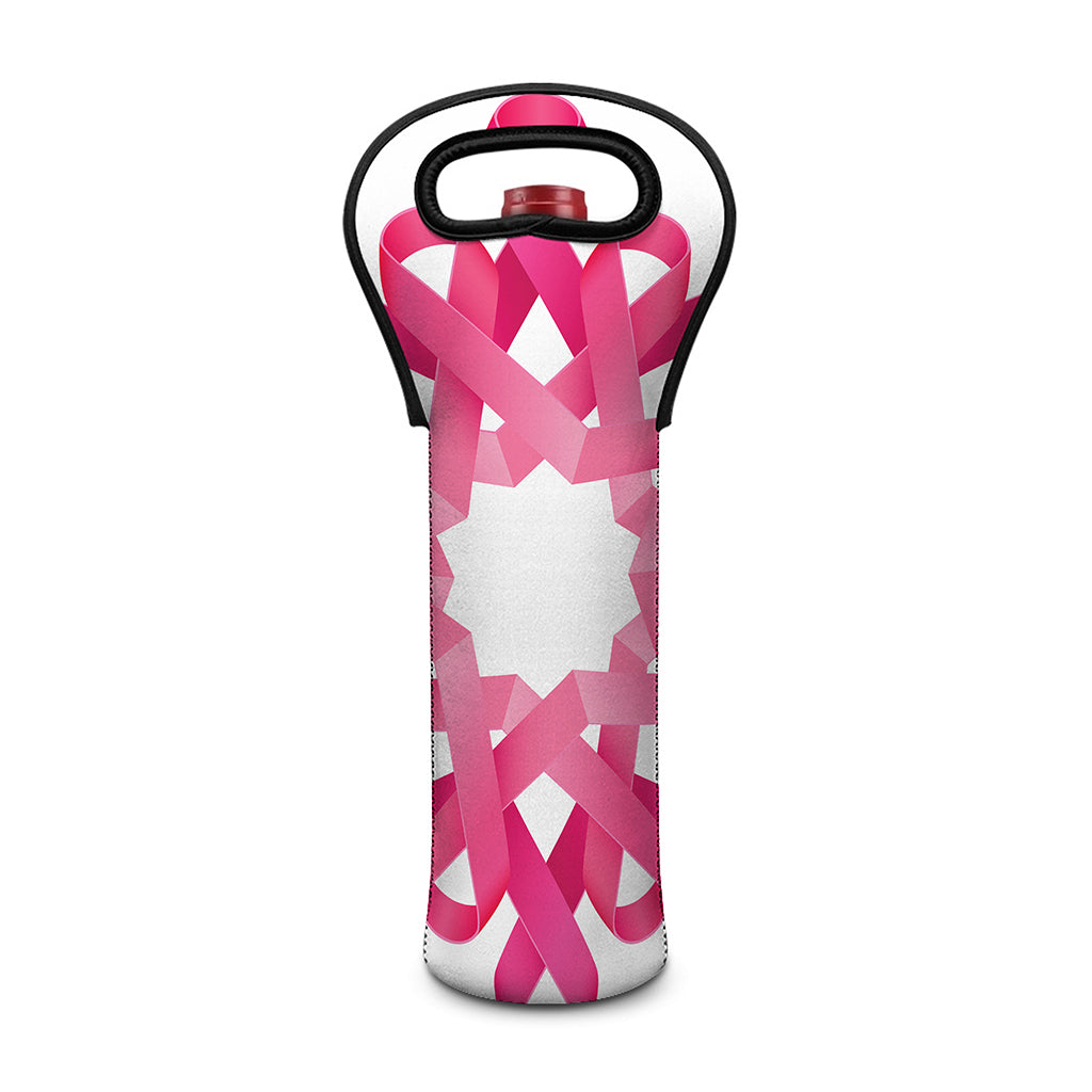 Pink Breast Cancer Ribbon Flower Print Single Neoprene Wine Tote