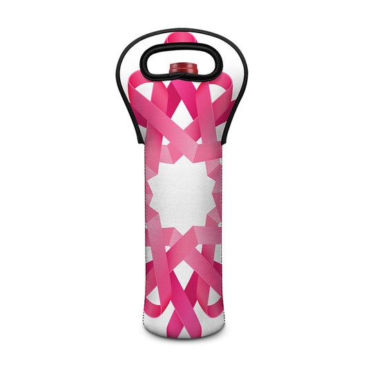 Pink Breast Cancer Ribbon Flower Print Single Neoprene Wine Tote