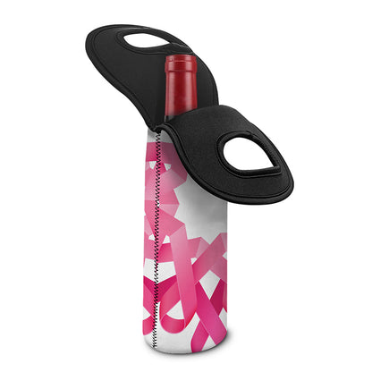 Pink Breast Cancer Ribbon Flower Print Single Neoprene Wine Tote