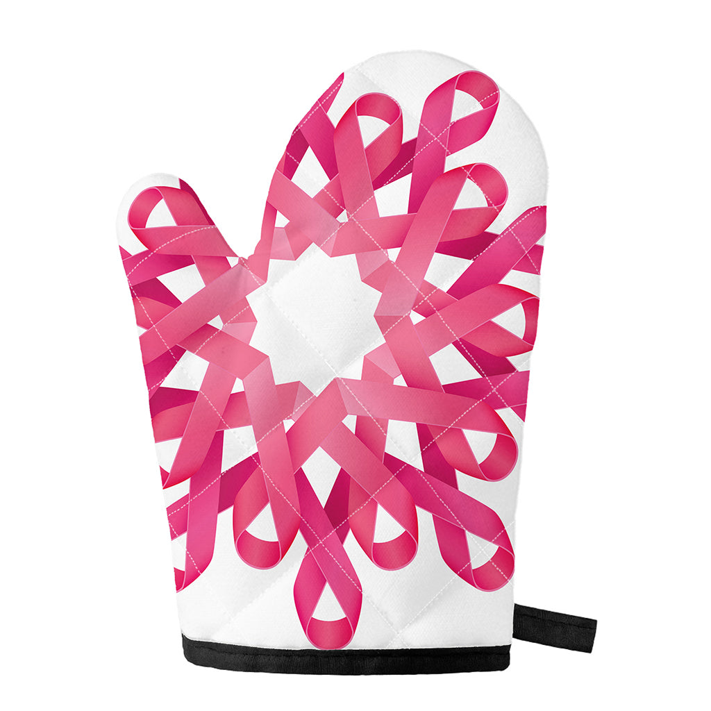 Pink Breast Cancer Ribbon Flower Print Single Oven Mitt