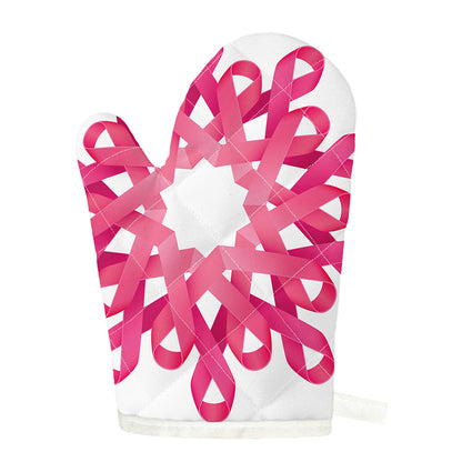 Pink Breast Cancer Ribbon Flower Print Single Oven Mitt
