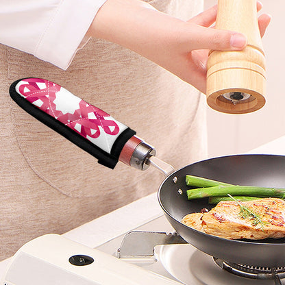 Pink Breast Cancer Ribbon Flower Print Skillet Handle Cover