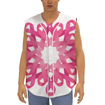 Pink Breast Cancer Ribbon Flower Print Sleeveless Baseball Jersey