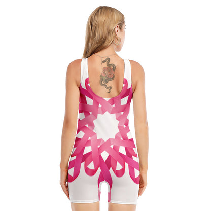 Pink Breast Cancer Ribbon Flower Print Sleeveless One Piece Swimsuit