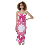 Pink Breast Cancer Ribbon Flower Print Slim Fit Midi Cami Dress