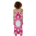 Pink Breast Cancer Ribbon Flower Print Slim Fit Midi Cami Dress