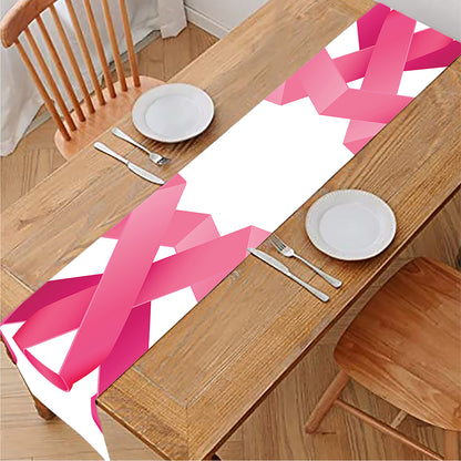 Pink Breast Cancer Ribbon Flower Print Table Runner