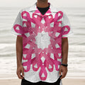 Pink Breast Cancer Ribbon Flower Print Textured Short Sleeve Shirt