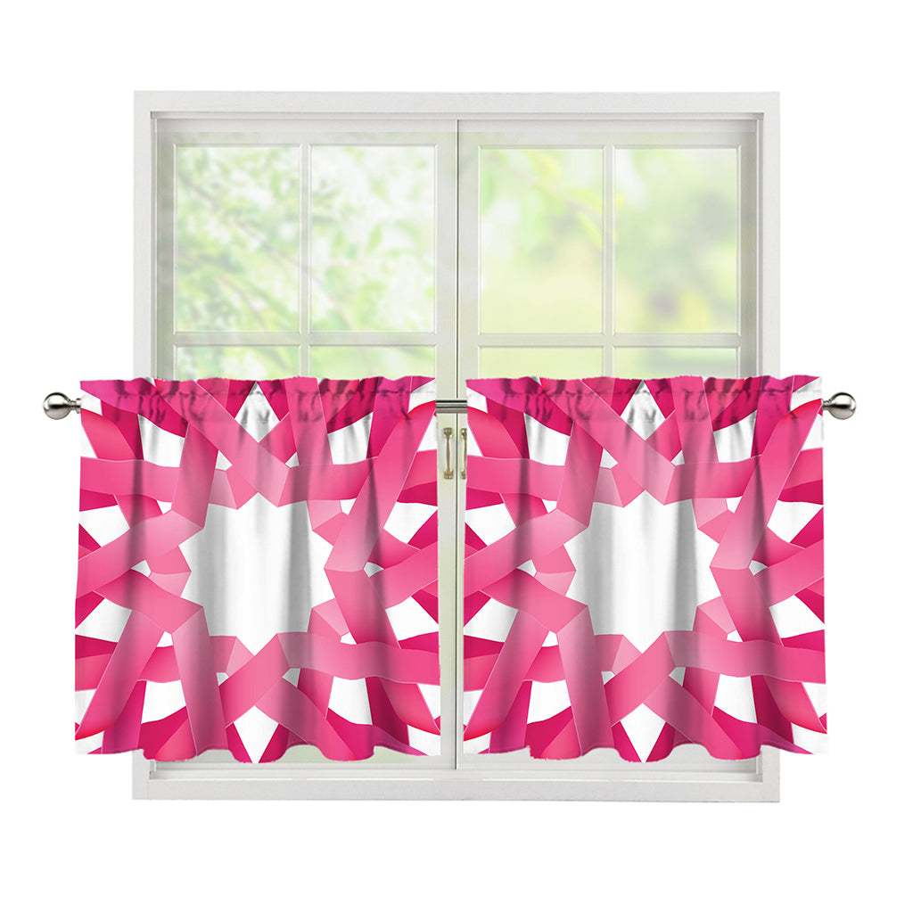 Pink Breast Cancer Ribbon Flower Print Tier Curtains