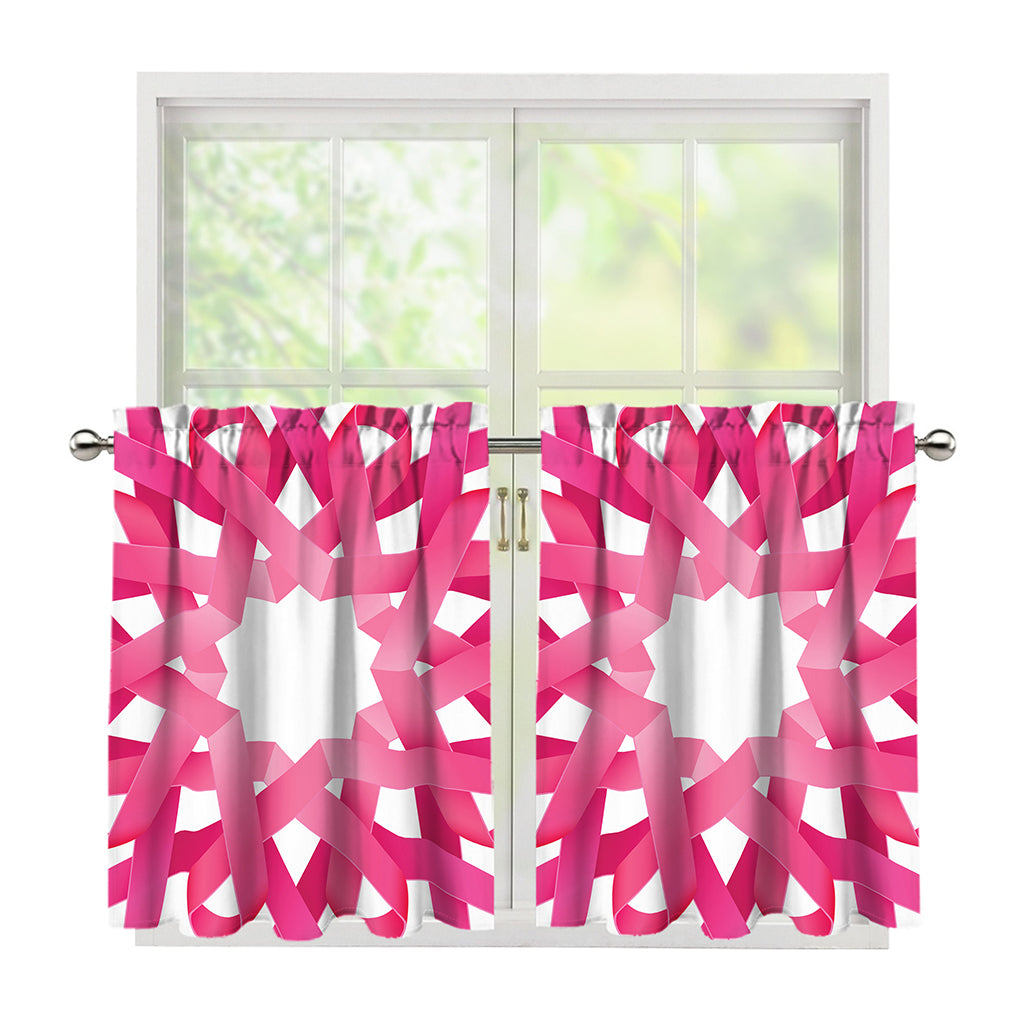 Pink Breast Cancer Ribbon Flower Print Tier Curtains