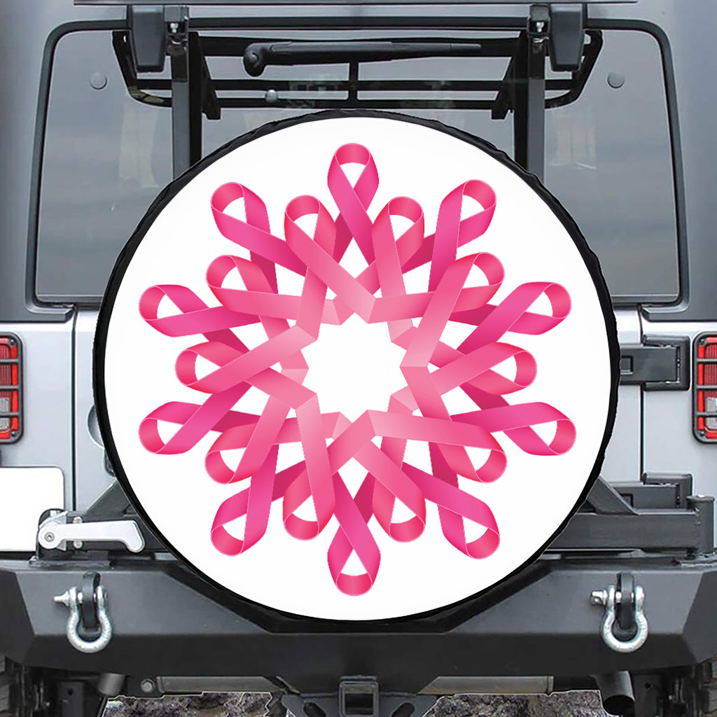 Pink Breast Cancer Ribbon Flower Print Tire Cover