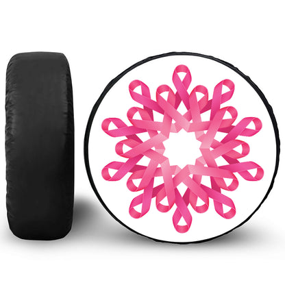 Pink Breast Cancer Ribbon Flower Print Tire Cover