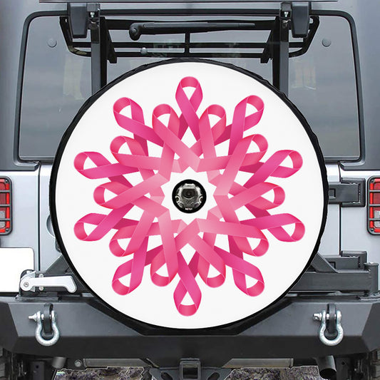 Pink Breast Cancer Ribbon Flower Print Tire Cover With Camera Hole