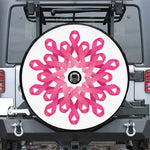Pink Breast Cancer Ribbon Flower Print Tire Cover With Camera Hole