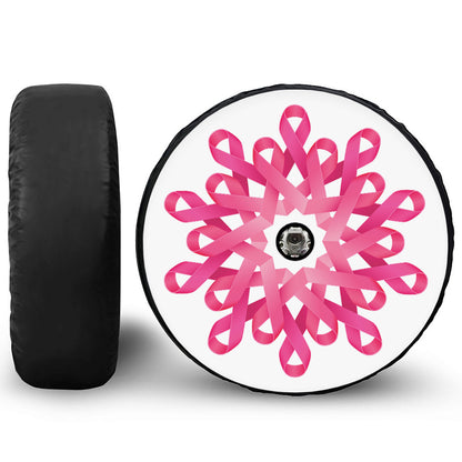 Pink Breast Cancer Ribbon Flower Print Tire Cover With Camera Hole