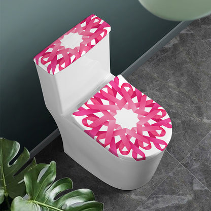 Pink Breast Cancer Ribbon Flower Print Toilet Lid And Tank Cover Set