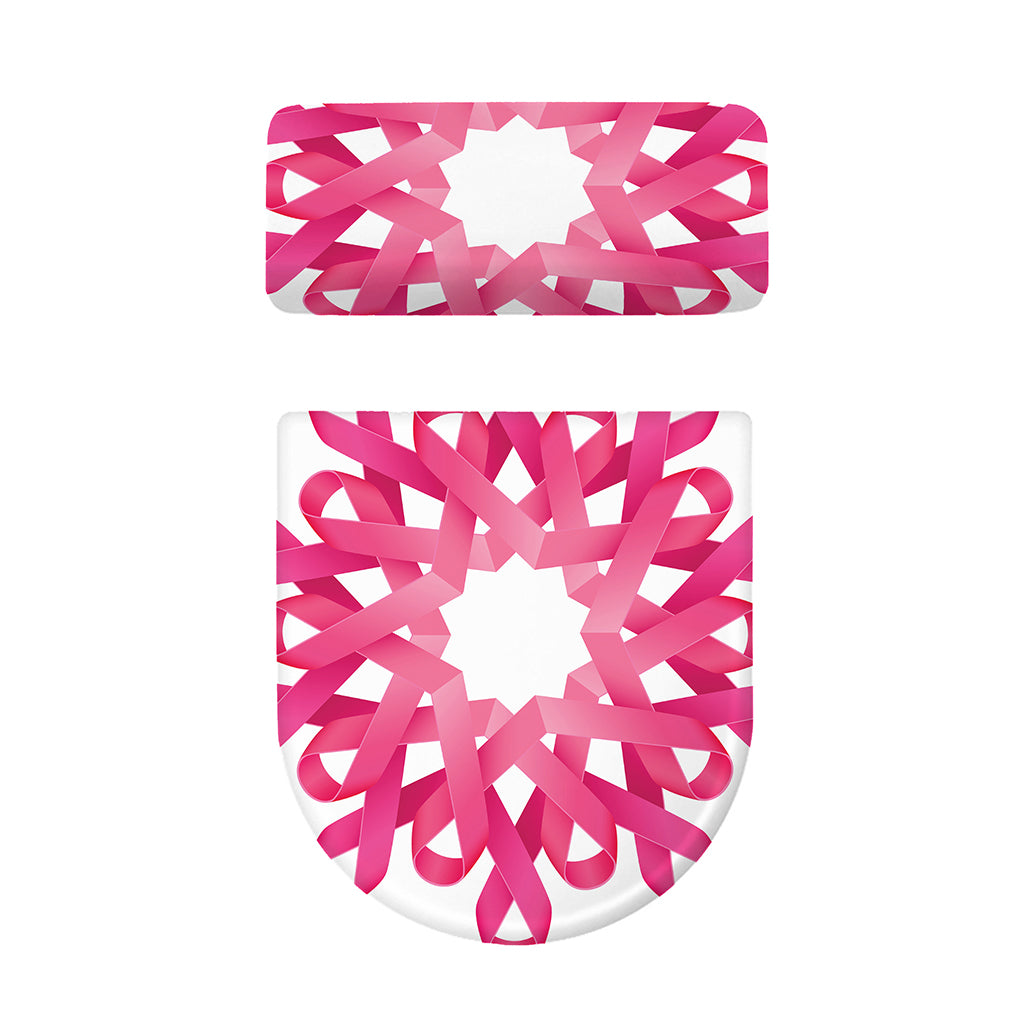 Pink Breast Cancer Ribbon Flower Print Toilet Lid And Tank Cover Set