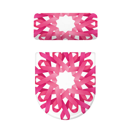 Pink Breast Cancer Ribbon Flower Print Toilet Lid And Tank Cover Set