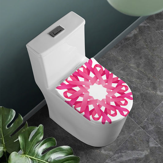 Pink Breast Cancer Ribbon Flower Print Toilet Lid Cover
