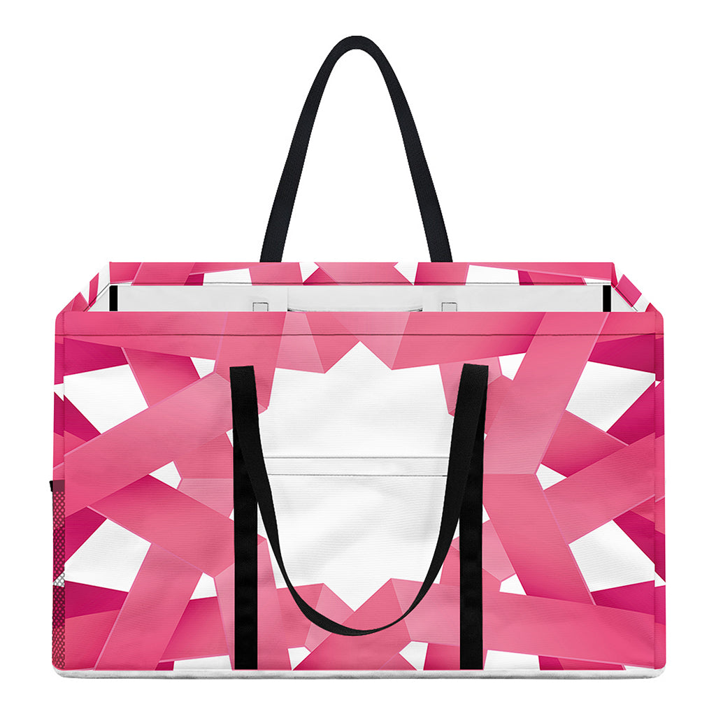 Pink Breast Cancer Ribbon Flower Print Utility Tote Bag