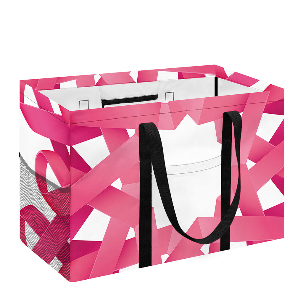 Pink Breast Cancer Ribbon Flower Print Utility Tote Bag