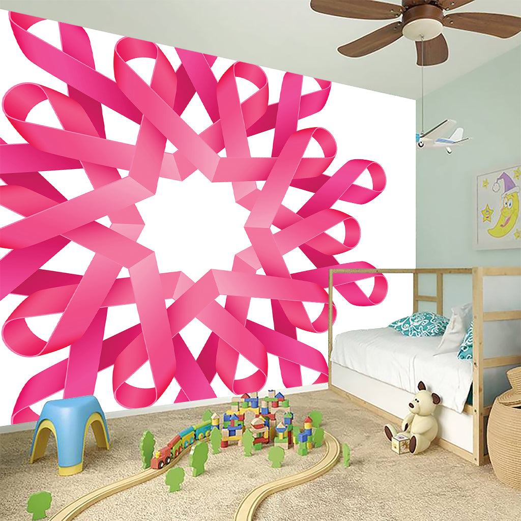 Pink Breast Cancer Ribbon Flower Print Wall Sticker