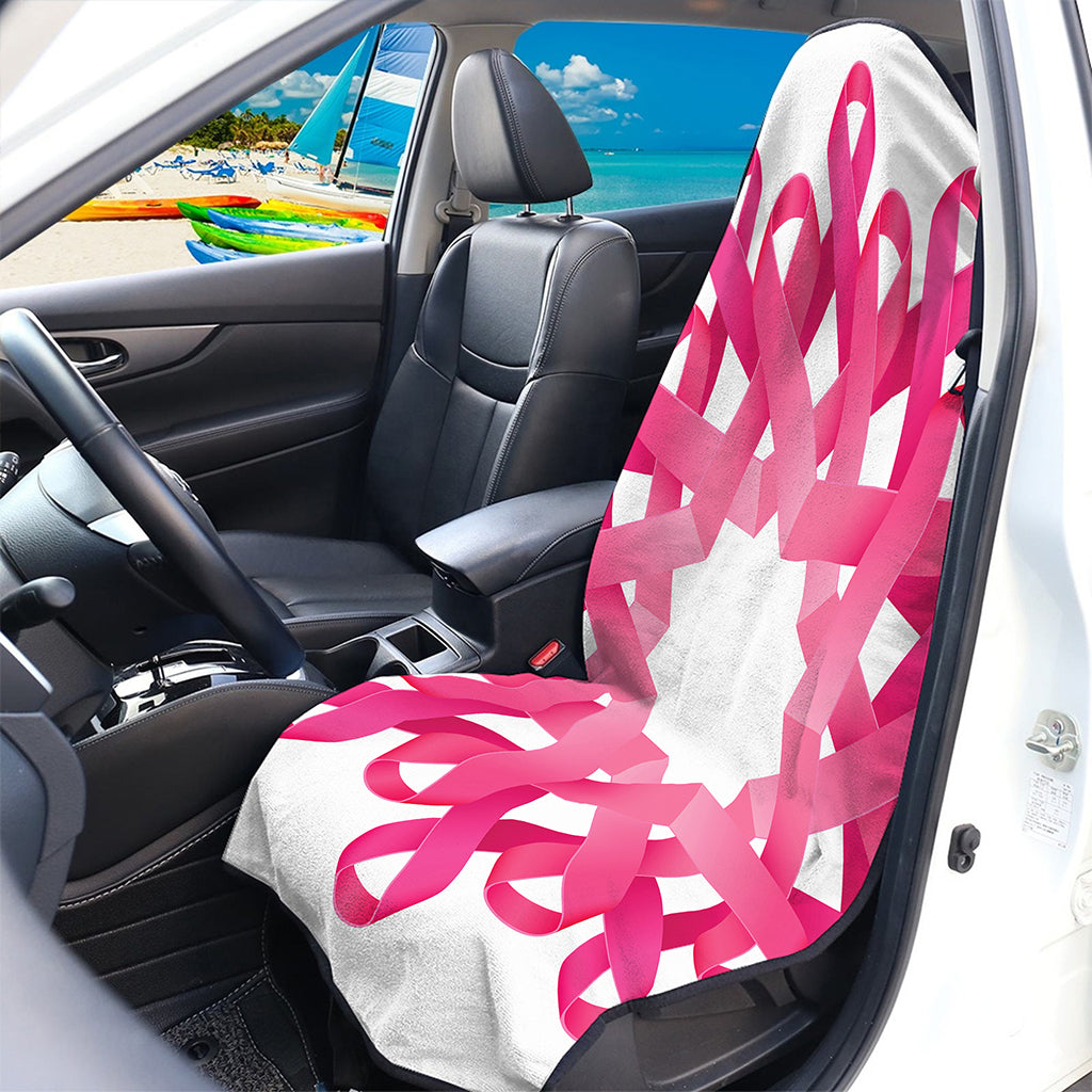 Pink Breast Cancer Ribbon Flower Print Waterproof Car Seat Cover