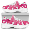 Pink Breast Cancer Ribbon Flower Print White Chunky Shoes