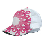 Pink Breast Cancer Ribbon Flower Print White Mesh Trucker Cap