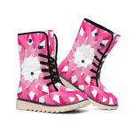 Pink Breast Cancer Ribbon Flower Print Winter Boots