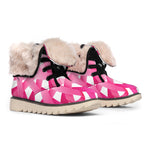 Pink Breast Cancer Ribbon Flower Print Winter Boots