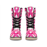 Pink Breast Cancer Ribbon Flower Print Winter Boots