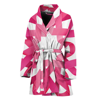 Pink Breast Cancer Ribbon Flower Print Women's Bathrobe