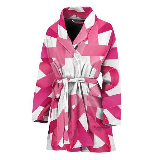 Pink Breast Cancer Ribbon Flower Print Women's Bathrobe