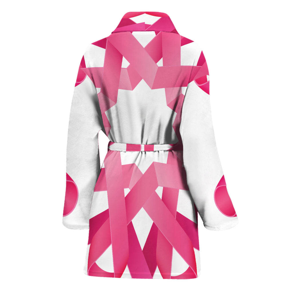 Pink Breast Cancer Ribbon Flower Print Women's Bathrobe