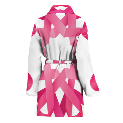 Pink Breast Cancer Ribbon Flower Print Women's Bathrobe