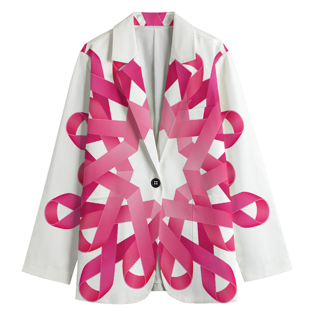 Pink Breast Cancer Ribbon Flower Print Women's Blazer