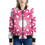 Pink Breast Cancer Ribbon Flower Print Women's Bomber Jacket