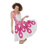 Pink Breast Cancer Ribbon Flower Print Women's Sleeveless Dress