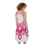 Pink Breast Cancer Ribbon Flower Print Women's Sleeveless Dress