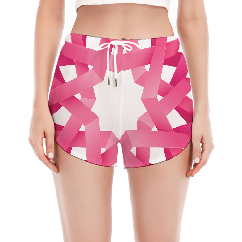 Pink Breast Cancer Ribbon Flower Print Women's Split Running Shorts
