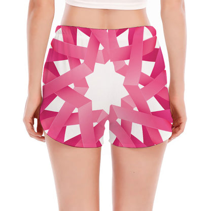 Pink Breast Cancer Ribbon Flower Print Women's Split Running Shorts