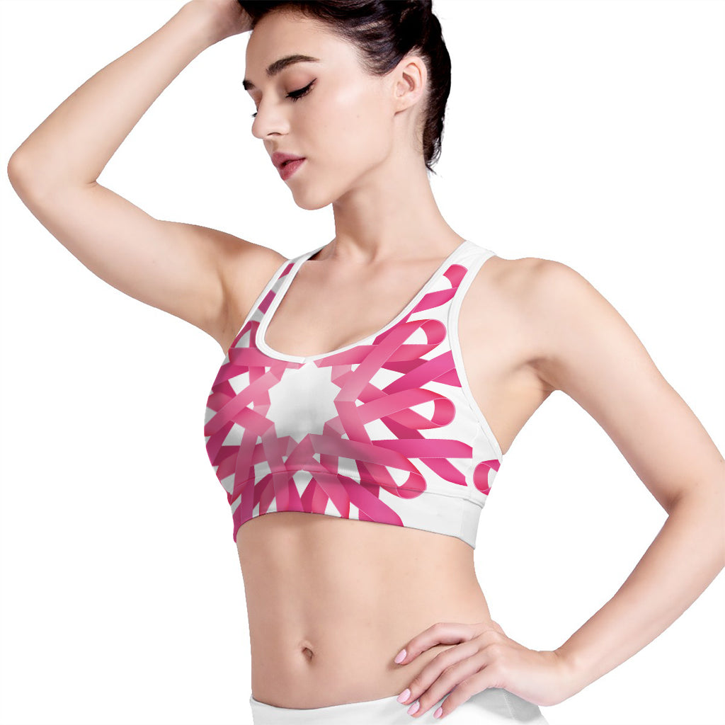 Pink Breast Cancer Ribbon Flower Print Women's Sports Bra