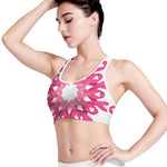 Pink Breast Cancer Ribbon Flower Print Women's Sports Bra