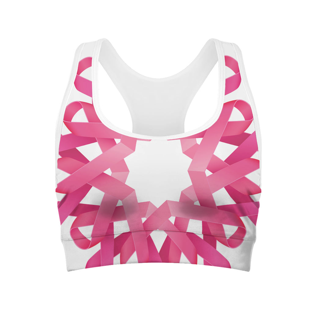 Pink Breast Cancer Ribbon Flower Print Women's Sports Bra