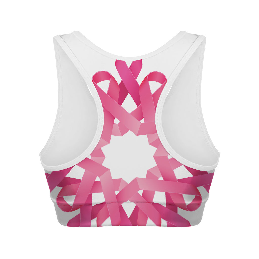 Pink Breast Cancer Ribbon Flower Print Women's Sports Bra